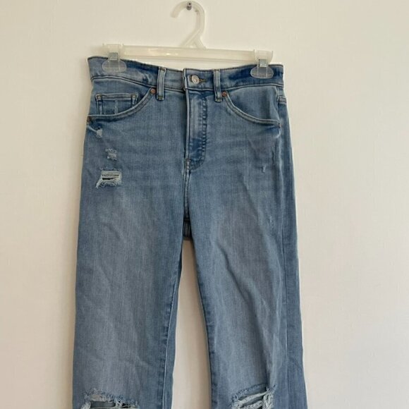 EXPRESS Flare High Rise Jeans Light Wash Ripped Fraying Raw Hem High Waisted Y2K - Picture 3 of 12
